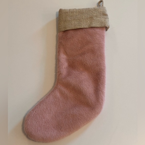 Pink and Gold Soft Furry Stocking with Tassel Embellishment - Picture 4 of 5